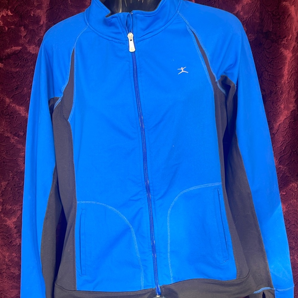 Danskin Women’s Athletic Jacket Full Zip Mock Neck Size Small Blue Black